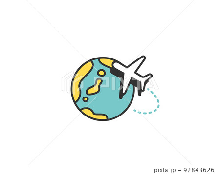 飛行機に乗って海外旅行に行くイメージイラスト素材 92843626