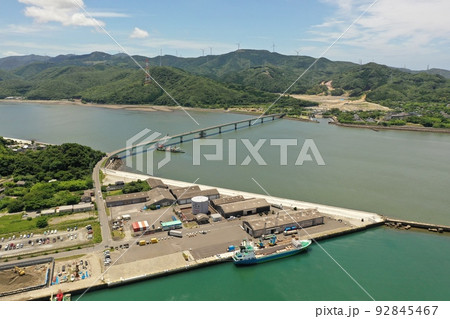 薩摩川内市港町の川内河口大橋付近の空撮 92845467