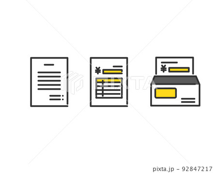 各種書類・契約書・請求書・封筒のイメージイラスト素材 92847217