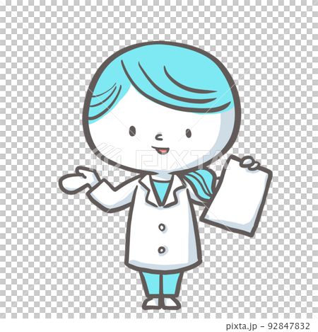 A pharmacist explaining a medicine notebook in one hand (blue version) 92847832