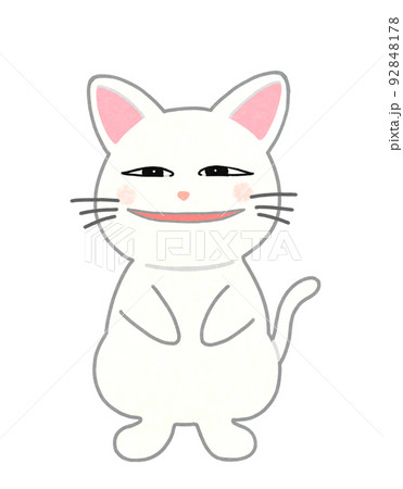 薄ら笑いの猫のイラスト 輪郭=一部実線&カラー 白猫 薄ら笑いの猫のイラスト 輪郭=一部実線&カラー 白猫 92848178