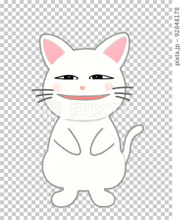 薄ら笑いの猫のイラスト 輪郭=一部実線&カラー 白猫 薄ら笑いの猫のイラスト 輪郭=一部実線&カラー 白猫 92848178