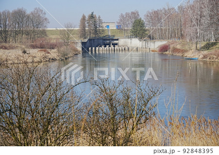 Dam and pond in european Goczalkowice town at Silesian in Poland 92848395