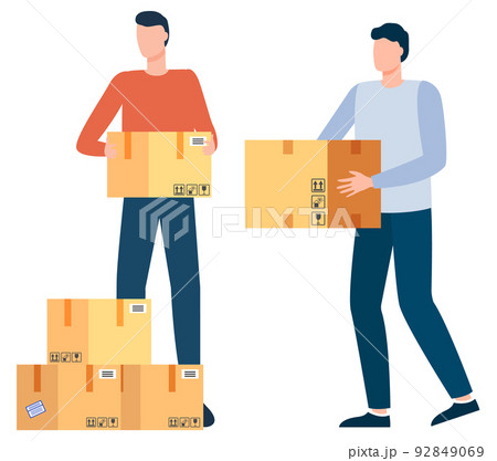 Workers Carrying Packages and Cargo Orders Vector Workers Carrying Packages and Cargo Orders Vector 92849069