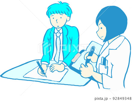 大人の発達障害　臨床心理士の心理検査を受ける男性会社員　シンプル 92849348