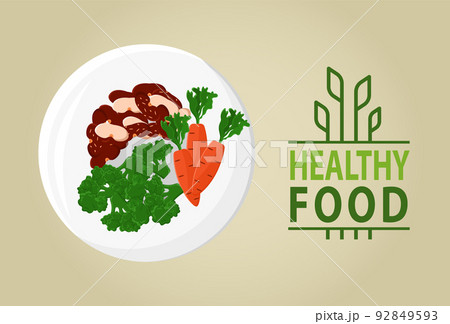 Fresh and Healthy Food, Vegetables on Plate Vector Fresh and Healthy Food, Vegetables on Plate Vector 92849593