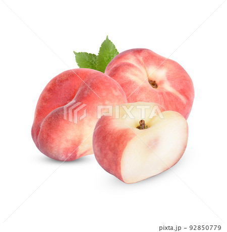 Fresh donut peach with leaves isolated on white background 92850779