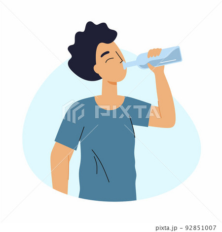 Man drinks wine from  glass bottle. Alcohol dependence. Vector character in  flat style. 92851007