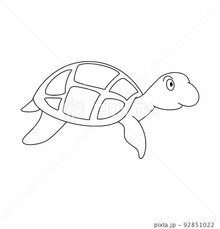 A sea turtle drawn in the style of a hand draw. Coloring book for children with sea creatures. Vector illustration in doodle style. 92851022