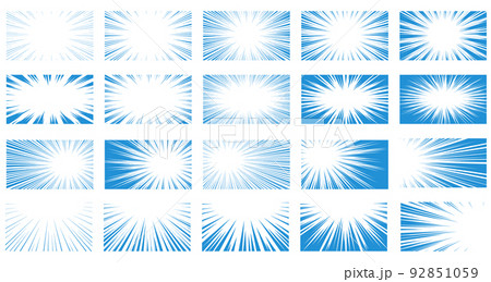 青色の漫画風の集中線の素材セット 92851059