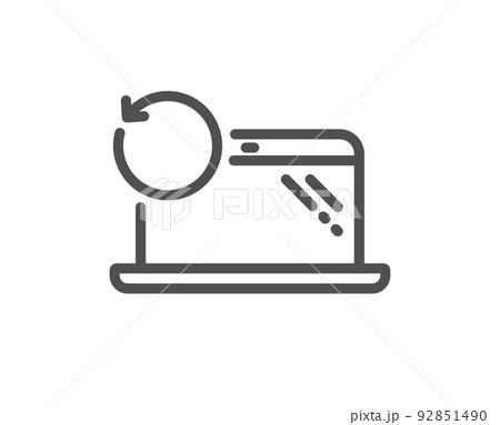 Recovery laptop line icon. Backup data sign. Restore smartphone information symbol. Quality design element. Linear style recovery laptop icon. Editable stroke. Vector Recovery laptop line icon. Backup data sign. Restore smartphone information symbol. Quality design element. Linear style recovery laptop icon. Editable stroke. Vector 92851490