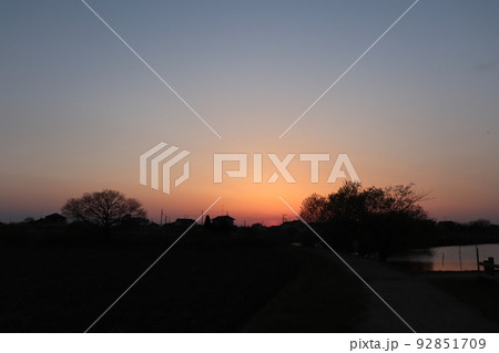埼玉県蓮田市貝塚の山ノ神沼付近の夕景 埼玉県蓮田市貝塚の山ノ神沼付近の夕景 92851709