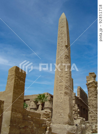 View of a stone obelisk in the ancient temple of the Pharaohs Karnak, Luxor, Egypt. 92851718