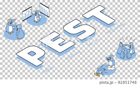 Penguin representing the marketing term PEST (Political, Economic, Social, Tech) Penguin representing the marketing term PEST (Political, Economic, Social, Tech) 92851748