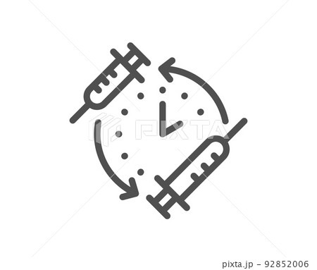 Vaccination schedule line icon. Vaccine syringe sign. Second injection time symbol. Quality design element. Linear style vaccination schedule icon. Editable stroke. Vector Vaccination schedule line icon. Vaccine syringe sign. Second injection time symbol. Quality design element. Linear style vaccination schedule icon. Editable stroke. Vector 92852006