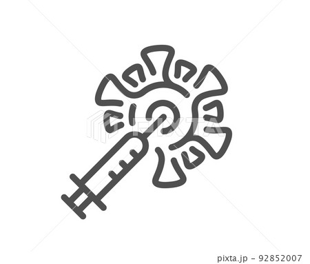 Coronavirus vaccine line icon. Corona syringe sign. Covid jab symbol. Quality design element. Linear style coronavirus vaccine icon. Editable stroke. Vector 92852007