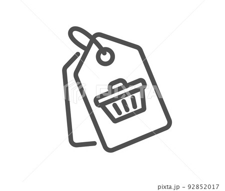 Shopping cart line icon. Customer sale tags sign. Supermarket purchases symbol. Quality design element. Linear style sale tag icon. Editable stroke. Vector 92852017