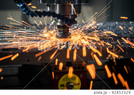 Metalworking CNC lathe milling machine. Cutting metal modern processing technology. 92852329
