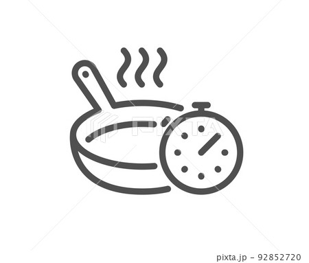 Frying pan line icon. Cooking timer sign. Food preparation symbol. Quality design element. Linear style frying pan icon. Editable stroke. Vector 92852720