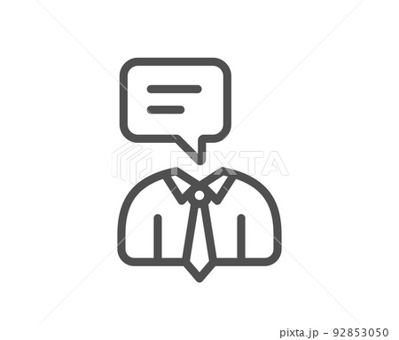 Human talking line icon. Conversation sign. Communication speech bubble symbol. Quality design element. Linear style support service icon. Editable stroke. Vector Human talking line icon. Conversation sign. Communication speech bubble symbol. Quality design element. Linear style support service icon. Editable stroke. Vector 92853050