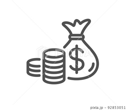 Coins bag line icon. Cash money sign. Income savings symbol. Quality design element. Linear style coins bag icon. Editable stroke. Vector Coins bag line icon. Cash money sign. Income savings symbol. Quality design element. Linear style coins bag icon. Editable stroke. Vector 92853051