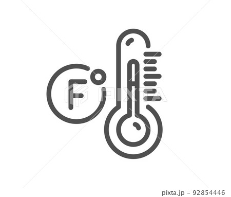 Fahrenheit thermometer line icon. Temperature diagnostic sign. Fever measuring symbol. Quality design element. Linear style fahrenheit thermometer icon. Editable stroke. Vector 92854446