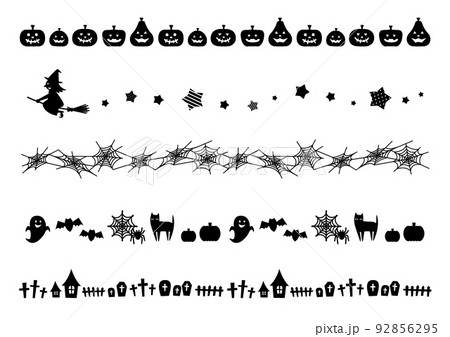 ハロウィンのおしゃれな罫線セット／ベクター／イラスト／シルエット素材 92856295