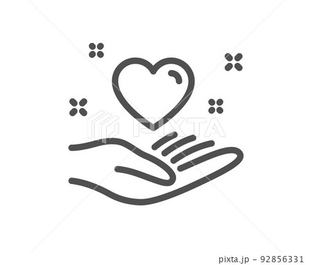 Hold heart line icon. Friends love sign. Friendship hand symbol. Quality design element. Linear style hold heart icon. Editable stroke. Vector 92856331
