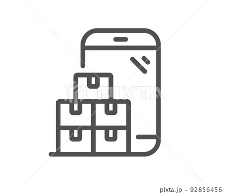 Mobile inventory line icon. Wholesale app sign. Warehouse boxes symbol. Quality design element. Linear style mobile inventory icon. Editable stroke. Vector Mobile inventory line icon. Wholesale app sign. Warehouse boxes symbol. Quality design element. Linear style mobile inventory icon. Editable stroke. Vector 92856456