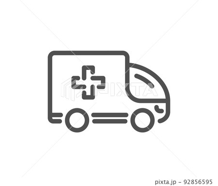 Ambulance emergency car line icon. Hospital transportation vehicle sign. Medical symbol. Quality design element. Linear style ambulance emergency icon. Editable stroke. Vector Ambulance emergency car line icon. Hospital transportation vehicle sign. Medical symbol. Quality design element. Linear style ambulance emergency icon. Editable stroke. Vector 92856595