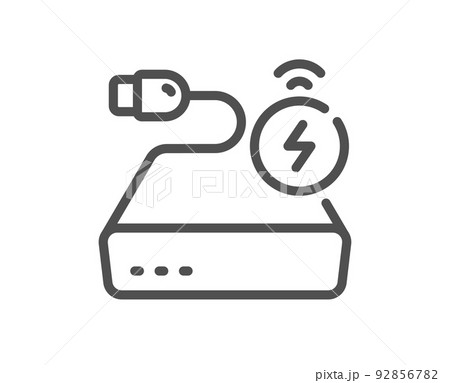 Power bank line icon. Mobile accessories sign. Charge battery symbol. Quality design element. Linear style power bank icon. Editable stroke. Vector Power bank line icon. Mobile accessories sign. Charge battery symbol. Quality design element. Linear style power bank icon. Editable stroke. Vector 92856782