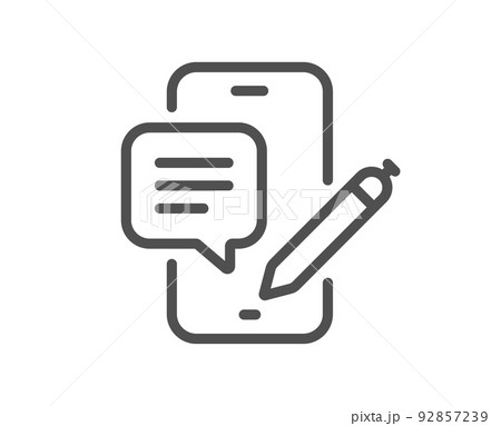 Phone chat line icon. Smartphone app sign. Cellphone mobile device symbol. Quality design element. Linear style phone chat icon. Editable stroke. Vector Phone chat line icon. Smartphone app sign. Cellphone mobile device symbol. Quality design element. Linear style phone chat icon. Editable stroke. Vector 92857239