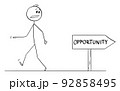 Person Walking Wrong Way to Opportunity, Vector Cartoon Stick Figure Illustration 92858495