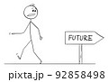 Person Walking Wrong Way to Future, Vector Cartoon Stick Figure Illustration 92858498