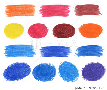 Set of Abstract Stain Drawn by Colored Pencil Isolated on White Background. 92859122