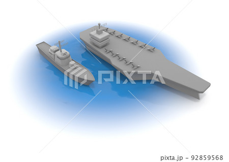 海の上の航空母艦。航海する2隻の船。駆逐艦。巡洋艦。 海の上の航空母艦。航海する2隻の船。駆逐艦。巡洋艦。 92859568