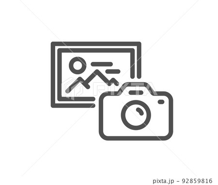 Photo camera line icon. Image photography sign. Picture placeholder symbol. Quality design element. Linear style photo camera icon. Editable stroke. Vector 92859816