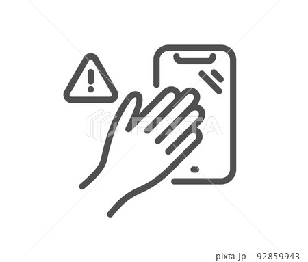Dont touch phone line icon. Hand warning sign. Hygiene notification symbol. Quality design element. Linear style dont touch icon. Editable stroke. Vector 92859943