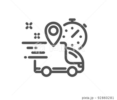 Express delivery line icon. Courier truck location sign. Order delivery symbol. Quality design element. Linear style express delivery icon. Editable stroke. Vector 92860281