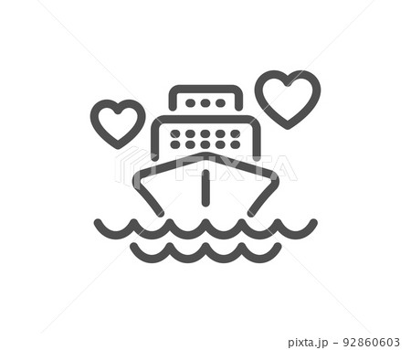 Honeymoon travel line icon. Love trip sign. Valentines day cruise symbol. Quality design element. Linear style honeymoon cruise icon. Editable stroke. Vector 92860603