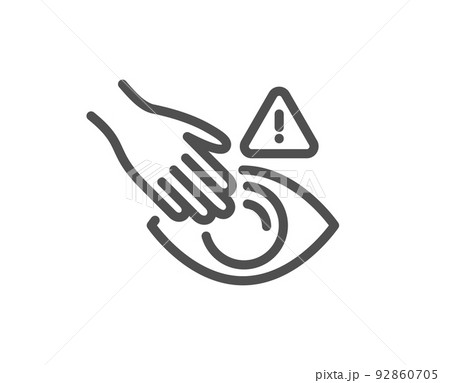 Dont touch eyes line icon. Hand warning sign. Hygiene notification symbol. Quality design element. Linear style dont touch icon. Editable stroke. Vector 92860705