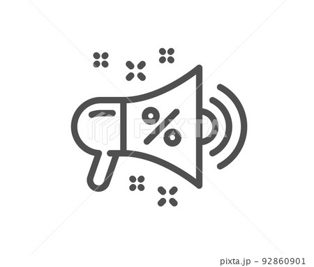 Sale megaphone line icon. Discount shopping sign. Clearance symbol. Quality design element. Linear style sale megaphone icon. Editable stroke. Vector 92860901