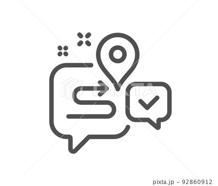 Journey line icon. Road path sign. Route map chat bubble symbol. Quality design element. Linear style journey icon. Editable stroke. Vector 92860912