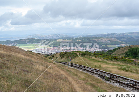 Great Orme Trams are linked by cable which makes it possible for the one tram to pull the other up 92860972