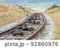 Great Orme Trams are linked by cable which makes it possible for the one tram to pull the other up 92860976