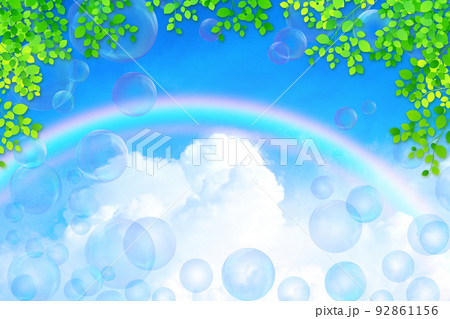 新緑と青空に浮かぶシャボン玉のイラスト素材 [92861156] - PIXTA