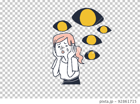 人の目を気にしすぎてしまう女性　精神面での回復や治療の段階ごとのイラスト 92861715