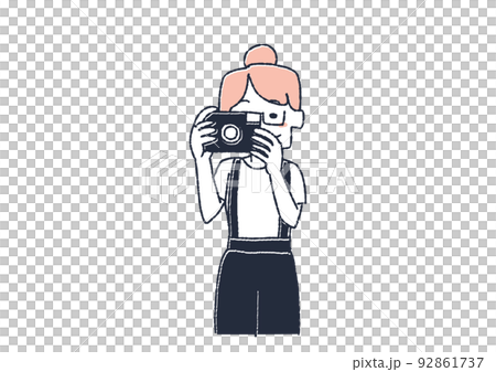 A woman holding a camera in front A person taking a picture 92861737