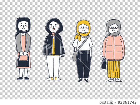 ヒジャブと近代的なファッションの組み合わせを楽しむ女性のセット 92861742