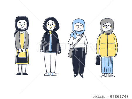 アバヤと近代的なファッションの組み合わせを楽しむ女性のセット アバヤと近代的なファッションの組み合わせを楽しむ女性のセット 92861743